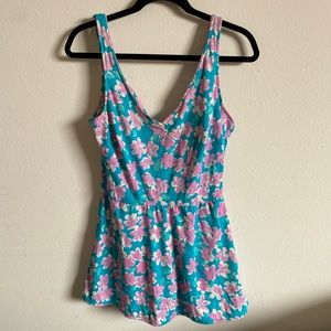 pink & blue floral swim dress